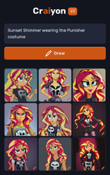 Size: 824x1300 | Tagged: safe, ai content, derpibooru import, machine learning generated, sunset shimmer, equestria girls, generator:craiyon, marvel, punisher, the punisher