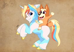 Size: 2048x1448 | Tagged: safe, artist:artharuhi, derpibooru import, oc, oc:maui, dog, unicorn, bingo heeler, bluey