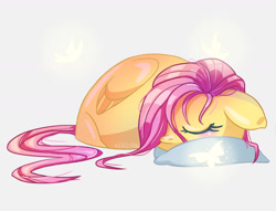 Size: 1416x1080 | Tagged: safe, artist:erein, derpibooru import, fluttershy, butterfly, pegasus, pony, big ears, chibi, cute, ears, female, pillow, simple background, sleeping, solo