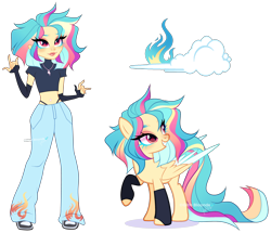 Size: 4662x4002 | Tagged: safe, artist:gihhbloonde, derpibooru import, oc, oc only, human, pegasus, pony, equestria girls, clothes, grin, human ponidox, magical lesbian spawn, offspring, pants, parent:lightning dust, parent:rainbow dash, parents:rainbowdust, self paradox, self ponidox, simple background, smiling, transparent background