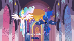 Size: 2048x1137 | Tagged: safe, artist:benpictures1, princess celestia, princess luna, alicorn, pony, comic:gem of mysteries, canterlot castle, canterlot castle interior, comic, duo, female, mare, royal sisters, siblings, sisters, throne room