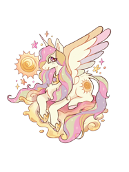 Size: 1280x1714 | Tagged: safe, artist:regenko, derpibooru import, princess celestia, alicorn, pony, alternate hairstyle, leonine tail, redesign, simple background, solo, spread wings, sun, tail, transparent background, wings