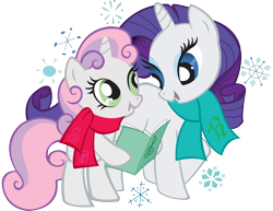 Size: 2048x1583 | Tagged: safe, derpibooru import, rarity, sweetie belle, pony, unicorn, clothes, cute, diasweetes, duo, female, official, scarf, siblings, simple background, sisters, snow, snowflake, stock vector, transparent background