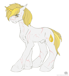 Size: 1543x1684 | Tagged: safe, artist:11-shadow, derpibooru import, oc, oc only, oc:goldenblood, pony, unicorn, fallout equestria, fallout equestria: project horizons, fanfic art, male, nudity, scar, sheath, simple background, solo, stallion, transparent background