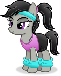 Size: 2628x3263 | Tagged: safe, artist:anime-equestria, derpibooru import, octavia melody, earth pony, 80s, alternate hairstyle, clothes, female, headband, leg warmers, mare, ponytail, shorts, simple background, smiling, solo, transparent background, vector, workout outfit