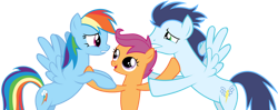 Size: 900x357 | Tagged: safe, artist:bobthelurker, derpibooru import, rainbow dash, scootaloo, soarin', pegasus, pony, female, male, mare, shipping, siblings, simple background, sisters, soarindash, stallion, straight, transparent background, vector