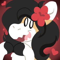 Size: 1000x1000 | Tagged: safe, artist:euspuche, derpibooru import, oc, oc:liliya krasnyy, pony, bust, female, fingers together, flower, flower in hair, lineless, looking at you, nervous, portrait, simple background, smiling, solo, wavy mouth