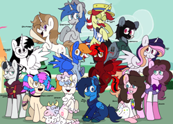 Size: 7000x5000 | Tagged: safe, artist:mercury may, derpibooru import, chancellor neighsay, flam, oc, oc:bluewing, oc:fluffymarsh, alicorn, earth pony, pegasus, unicorn, ponyville