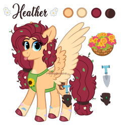 Size: 2500x2600 | Tagged: safe, artist:pink-pone, derpibooru import, oc, oc only, oc:heather, pegasus, pony, apron, bandaid, clothes, female, flower, flower in hair, leaves, mare, messy hair, simple background, solo, tongue, tongue out, transparent background