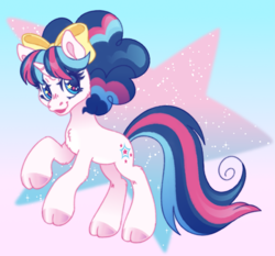 Size: 1881x1752 | Tagged: safe, artist:polymercorgi, derpibooru import, oc, oc only, pony, unicorn, bow, gradient background, hair bow, solo, starry eyes, wingding eyes