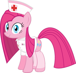 Size: 939x903 | Tagged: safe, artist:retroponybro, artist:zacatron94, derpibooru import, edit, pinkie pie, base used, female, hat, looking at you, mare, name tag, nurse, nurse hat, nurse outfit, pinkamena diane pie, simple background, smiling, solo, transparent background, vector, vector edit