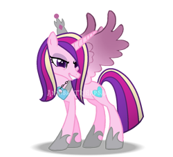 Size: 1083x978 | Tagged: safe, artist:tanahgrogot, derpibooru import, idw, princess cadance, alicorn, pony, reflections, spoiler:comic, evil cadance, evil grin, eyeshadow, female, grin, heartbreak, idw showified, makeup, mare, reversed, simple background, smiling, solo, transparent background, watermark