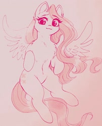 Size: 1654x2048 | Tagged: safe, artist:cherubisous, derpibooru import, fluttershy, pegasus, pony, chest fluff, cute, eye clipping through hair, female, flying, looking at you, mare, monochrome, shyabetes, smiling, smiling at you, solo, spread wings, traditional art, upright, wings