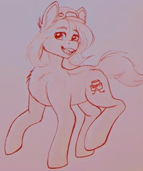 Size: 1710x2048 | Tagged: safe, artist:cherubisous, derpibooru import, oc, oc only, earth pony, pony, baseball cap, cap, chest fluff, commission, hat, monochrome, open mouth, open smile, smiling, solo, traditional art
