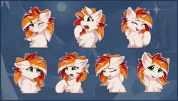 Size: 2100x1200 | Tagged: safe, artist:dreamweaverpony, derpibooru import, oc, oc only, oc:sunny skies, pony, unicorn, angry, blushing, cheek fluff, chest fluff, eyes closed, female, fluffy, laughing, mare, one eye closed, sad, solo, tongue, tongue out