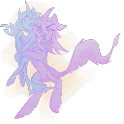 Size: 5000x5000 | Tagged: safe, artist:nmoonly, derpibooru import, oc, oc only, changeling, kirin, duo, simple background, transparent background