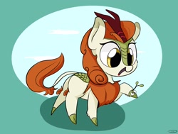 Size: 3043x2297 | Tagged: safe, artist:taurson, derpibooru import, autumn blaze, kirin, autumn blaze's puppet, chibi, cloven hooves, happy, open mouth, open smile, smiling, solo