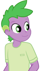 Size: 1970x3500 | Tagged: safe, artist:edy_january, artist:georgegarza01, derpibooru import, edit, spike, human, series:sparity, better together, equestria girls, clothes, human spike, humanized, ibispaint x, link in description, looking back, shirt, simple background, smiling, solo, t-shirt, transparent background, vector, vector edit