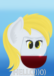 Size: 2480x3508 | Tagged: safe, artist:samenandsam, derpibooru import, derpy hooves, pegasus, pony, :3, alcohol, derpy being derpy, ear fluff, ears, english, female, glass, high res, mare, meme, ponified, ponified meme, simple background, solo, wine, wine glass