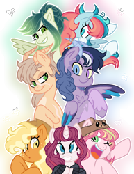 Size: 824x1065 | Tagged: safe, artist:xxcheerupxxx, derpibooru import, oc, oc only, oc:afterglow spark, oc:bubblegum, oc:ceejay, oc:golden delicous, oc:luminous vapor, oc:rosy rubine, oc:tropical exotic, dracony, hybrid, pony, base used, cap, clothes, female, grin, hat, interspecies offspring, looking at you, mare, next generation, offspring, outline, parent:applejack, parent:big macintosh, parent:discord, parent:fluttershy, parent:pinkie pie, parent:pokey pierce, parent:rainbow dash, parent:rarity, parent:soarin', parent:spike, parent:sunburst, parent:svengallop, parent:twilight sparkle, parents:applespike, parents:discolight, parents:pokeyjack, parents:rainburst, parents:rarimac, parents:soarinshy, parents:svenpie, simple background, smiling, smiling at you, sweater, transparent background, white outline