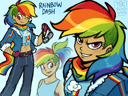 Size: 680x512 | Tagged: safe, artist:fruitypalmtree, derpibooru import, rainbow dash, human, 2020, humanized, moderate dark skin, old art