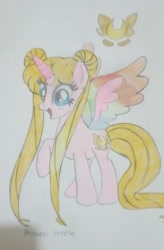 Size: 1813x2756 | Tagged: safe, artist:elizabeth7uzumaki, derpibooru import, alicorn, pony, crossover, ponified, sailor moon, solo, species swap, traditional art, tsukino usagi