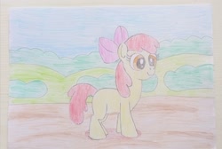 Size: 3421x2304 | Tagged: safe, artist:platinumdrop, derpibooru import, apple bloom, pony, colored pencil drawing, female, filly, foal, solo, traditional art