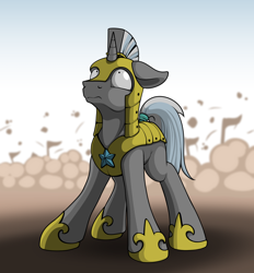 Size: 1780x1920 | Tagged: safe, artist:ohemo, derpibooru import, pony, unicorn, atg 2018, looking up, male, nervous, newbie artist training grounds, oh crap, pinpoint eyes, royal guard, solo, stallion, unicorn royal guard