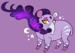 Size: 1420x1010 | Tagged: safe, artist:nonameorous, derpibooru import, nidra (tfh), tapir, them's fightin' herds, cloven hooves, community related, looking at you, moon, purple background, simple background, smiling, solo, standing, stars, stripes