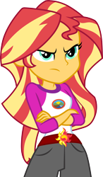 Size: 3000x5123 | Tagged: safe, artist:cloudy glow, derpibooru import, sunset shimmer, equestria girls, legend of everfree, .ai available, absurd resolution, camp everfree outfits, clothes, crossed arms, female, high res, shorts, simple background, solo, transparent background, vector