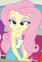 Size: 611x903 | Tagged: safe, derpibooru import, edit, edited screencap, editor:incredibubbleirishguy, screencap, fluttershy, better together, equestria girls, spring breakdown, bare shoulders, beautisexy, bedroom eyes, clothes, cropped, flirtershy, flirting, flutterbabe, fluttersexy, geode of fauna, magical geodes, pants, summer outfit