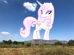 Size: 4032x3024 | Tagged: safe, artist:90sigma, derpibooru import, edit, editor:jaredking779, fleur-de-lis, pony, unicorn, female, giant pony, giant unicorn, giantess, high res, highrise ponies, irl, macro, mare, mega giant, mountain, mountain range, photo, ponies in real life, solo