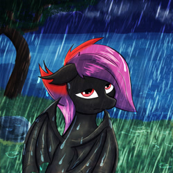 Size: 1200x1200 | Tagged: artist needed, safe, derpibooru import, oc, oc:arkunus, dracony, dragon, hybrid, pony, looking at you, male, night, rain, solo, wet