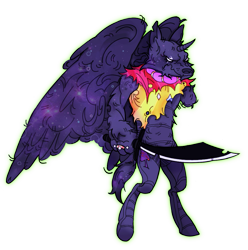 Size: 991x1000 | Tagged: safe, artist:burgeredagent, derpibooru import, changeling, diamond dog, hybrid, amputee, bec noir, clothes, homestuck, horn, jewelry, ring, simple background, solo, sword, torn clothes, transparent background, unicorn horn, weapon, wings