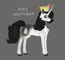 Size: 3495x3216 | Tagged: safe, artist:queenderpyturtle, derpibooru import, oc, oc only, oc:hightower, pony, unicorn, body freckles, chest fluff, crown, freckles, gray background, jewelry, male, regalia, simple background, solo, stallion