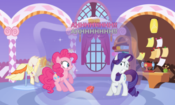 Size: 1152x693 | Tagged: safe, artist:benpictures1, pinkie pie, rarity, earth pony, pony, unicorn, comic:gem of mysteries, carousel boutique, cute, diapinkes, duo, duo female, female, gem, magic aura, mare, raribetes, raripie, ruby, solo