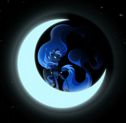Size: 900x879 | Tagged: safe, artist:themiles, derpibooru import, princess luna, alicorn, pony, crescent moon, ethereal mane, ethereal tail, female, mare, moon, night, shadow, smiling, solo, stars, tail, tangible heavenly object