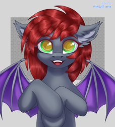 Size: 2700x2959 | Tagged: safe, artist:ingolf arts, derpibooru import, oc, oc only, oc:wolfberry, bat pony, pony, cute, ear fluff, ears, eye reflection, female, high res, open mouth, open smile, reflection, smiling, solo, spread wings, wings