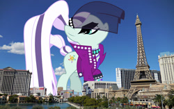 Size: 2048x1288 | Tagged: safe, artist:jhayarr23, derpibooru import, edit, editor:jaredking779, coloratura, earth pony, pony, clothes, countess coloratura, female, giant pony, giantess, highrise ponies, irl, jacket, las vegas, macro, mare, nevada, photo, ponies in real life, solo, veil