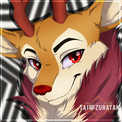 Size: 2000x2000 | Tagged: safe, artist:tai zuratan, derpibooru import, oc, oc only, oc:wisteria evergreen, deer, antlers, bust, chest fluff, deer oc, male, non-pony oc, portrait, red eyes, solo