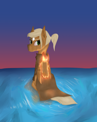 Size: 1600x2000 | Tagged: safe, artist:desperius, derpibooru import, oc, oc:threnody, pegasus, pony, fallout equestria, fallout equestria: speak, clothes, coat, crying, fanfic, fanfic art, fire, ponytail, sky background, solo, water