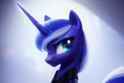 Size: 934x628 | Tagged: safe, ai content, derpibooru import, generator:stable diffusion, machine learning generated, princess luna, alicorn, pony, royalty, solo