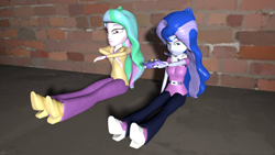 Size: 1192x670 | Tagged: safe, artist:gaelponyrdzgamer56, derpibooru import, princess celestia, princess luna, principal celestia, vice principal luna, equestria girls, 3d, boots, clothes, controller, crossed arms, female, gamecube, gamecube controller, gamer luna, shoes, source filmmaker