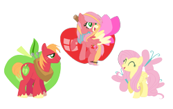 Size: 1293x813 | Tagged: safe, artist:cskazumi, artist:selenaede, derpibooru import, big macintosh, fluttershy, oc, oc:butterfly apple, earth pony, pegasus, pony, bandana, base used, colored muzzle, colored wings, cutie mark, daughter, family, female, fluttermac, male, mare, offspring, open mouth, parent:big macintosh, parent:fluttershy, parents:fluttermac, pegasus oc, shipping, signature, simple background, smiling, stallion, straight, transparent background, wings