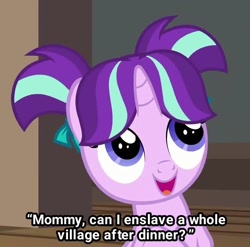 Size: 724x715 | Tagged: safe, derpibooru import, edit, edited screencap, screencap, starlight glimmer, pony, unicorn, the cutie re-mark, caption, cute, daaaaaaaaaaaw, female, filly, filly starlight glimmer, foal, glimmerbetes, solo, text, younger