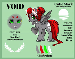 Size: 4054x3183 | Tagged: safe, artist:opalacorn, derpibooru import, oc, oc only, oc:void, pegasus, pony, beanbrows, ear piercing, earring, eyebrows, female, green background, jewelry, laurel, mare, mole, necklace, nose piercing, nose ring, piercing, raised hoof, raised leg, reference sheet, simple background, solo, unshorn fetlocks