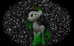 Size: 3439x2155 | Tagged: safe, artist:lithus, derpibooru import, oc, oc only, oc:lithus, pony, wolf, wolf pony, 3d, blender, blender cycles, crown, fangs, gradient ears, gradient mane, green eyes, green mane, jewelry, looking up, pose, regalia, solo, starry eyes, stars, white body, wingding eyes