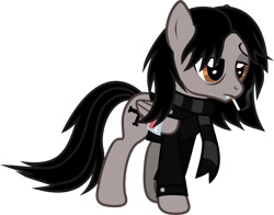 Size: 1485x1163 | Tagged: safe, artist:lightningbolt, derpibooru exclusive, derpibooru import, pegasus, pony, .svg available, bags under eyes, bandage, blood, broken wing, cigarette, clothes, fangs, folded wings, gerard way, jacket, leather, leather jacket, lidded eyes, male, my chemical romance, ponified, scarf, show accurate, simple background, smoking, solo, species swap, stallion, svg, transparent background, vector, walking, wings