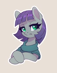 Size: 853x1084 | Tagged: safe, artist:asimos, artist:maytee, derpibooru import, maud pie, earth pony, pony, collaboration, bust, colored pupils, female, looking at you, mare, portrait, simple background, solo, sticker, white outline