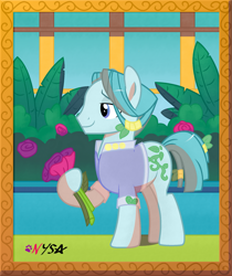 Size: 1591x1894 | Tagged: safe, artist:nyanysa, derpibooru import, idw, aqua vine, earth pony, pony, spoiler:comic58, flower, idw showified, male, picture frame, rose, solo, stallion